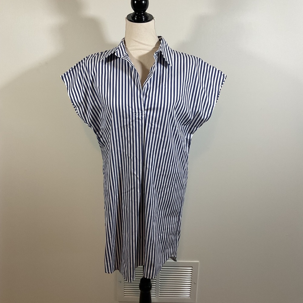 Jude Connally Carter Dress S Blue White Striped Cap Sleeve Shirtdress Nautical